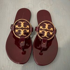 Tory Burch Metal Miller Soft Bordeaux Patent Leather Sandal